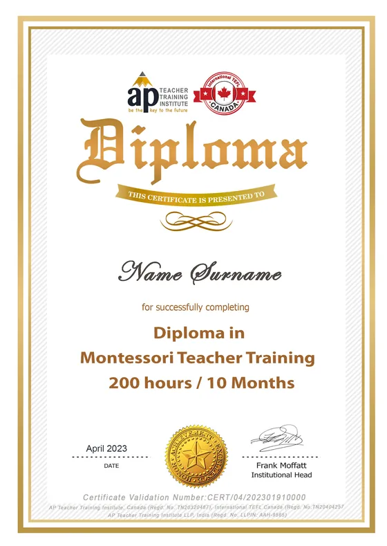 Sample APTTI Diploma certificate