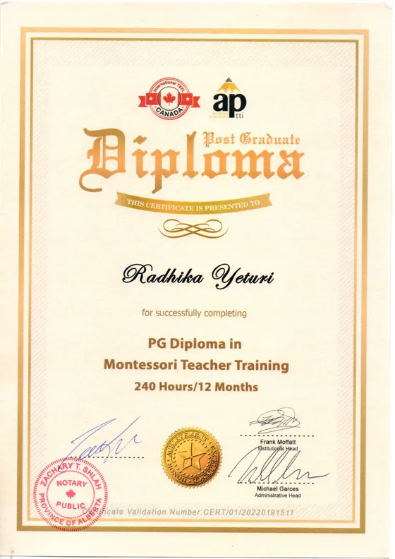 Sample APTTI PG Diploma certificate